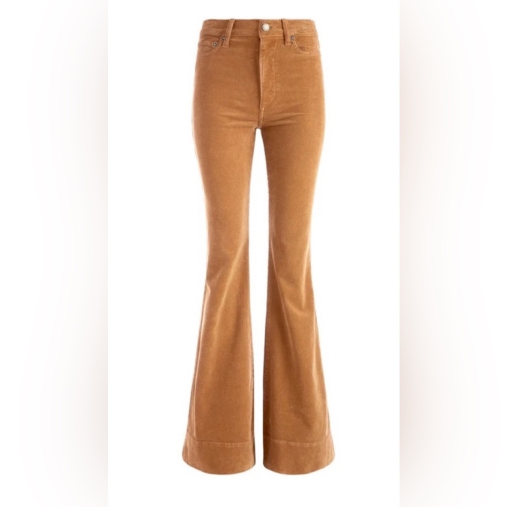 Alice + Olivia Camel Corduroy Flare Wide Leg Jeans - Picture 4 of 16